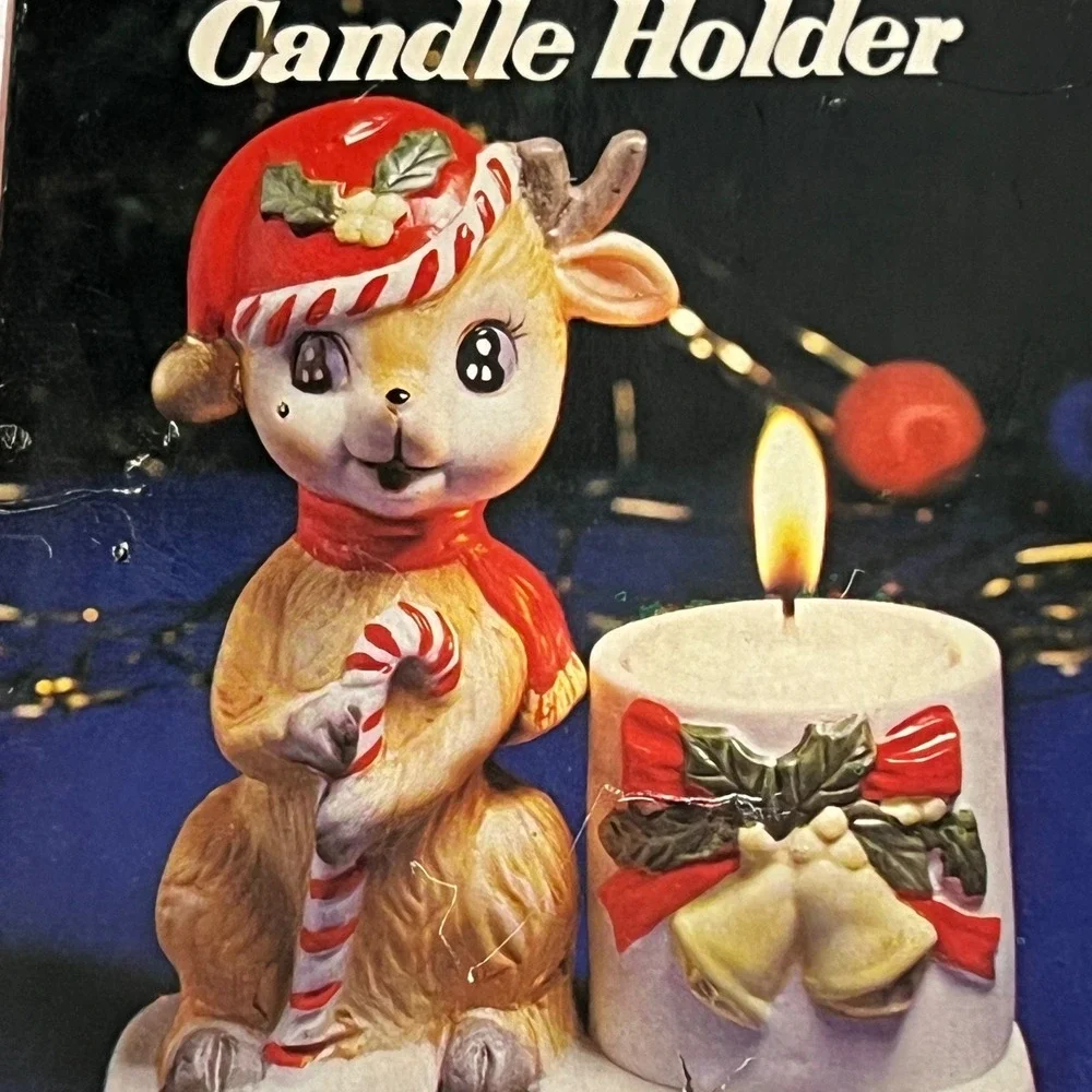 Vintage Fine Porcelain Christmas Deer Candle Holder Walgreens Holiday Decorative